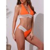 INSPIRE CHIC Women's Color Block Wavy Stripes Bikini Sets, Halter Top V Shaped Bottom Swimwear Bathing Suits 1 Set - 2 of 4