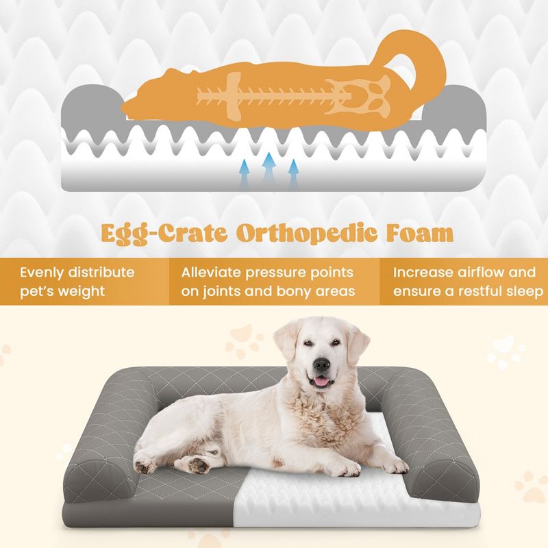 Costway Orthopedic Dog Bed Medium Small Dogs with 3-Side Bolster Non-Slip Bottom Zippers Beige/Grey, 5 of 10