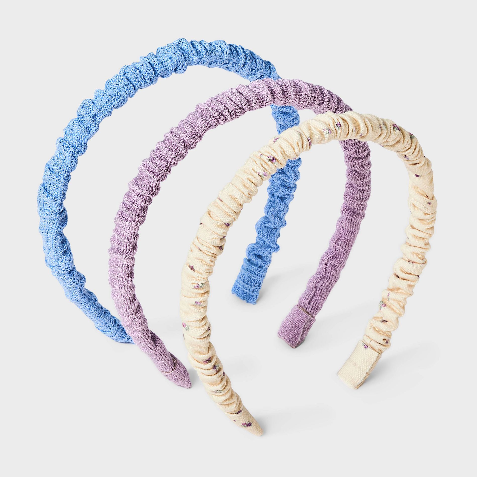 Girls' 3pk Ruched Waffle Headband Set - Cat & Jack™ Purple/Blue/Yellow Floral