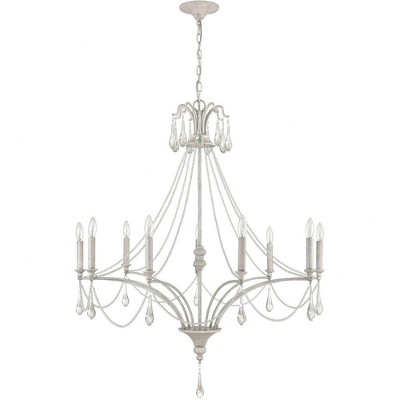 Vintage White French Parlor 9-Light Crystal Chandelier