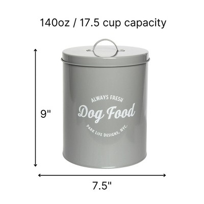 Gray Metal Airtight Dog Food Storage Canister