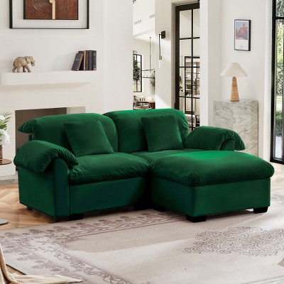 MYINDA 2 Seater Deep Seat Sectional Couch With Storage Space, Modular Sectional Sofa with Storage Reversible Ottoman,Green