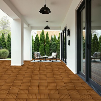 11 Pieces of 11.7" x 23.4" Plastic Wood Deck Tiles for Outdoor Terrace Flooring, Orange Color