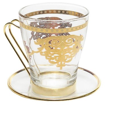 Classic Touch Set of 6 Tea Cups with Plates with Rich Gold Design