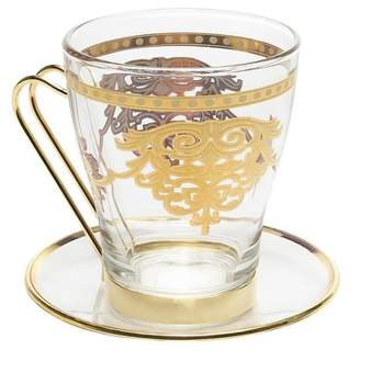 Classic Touch Set of 6 Tea Cups with Plates with Rich Gold Design