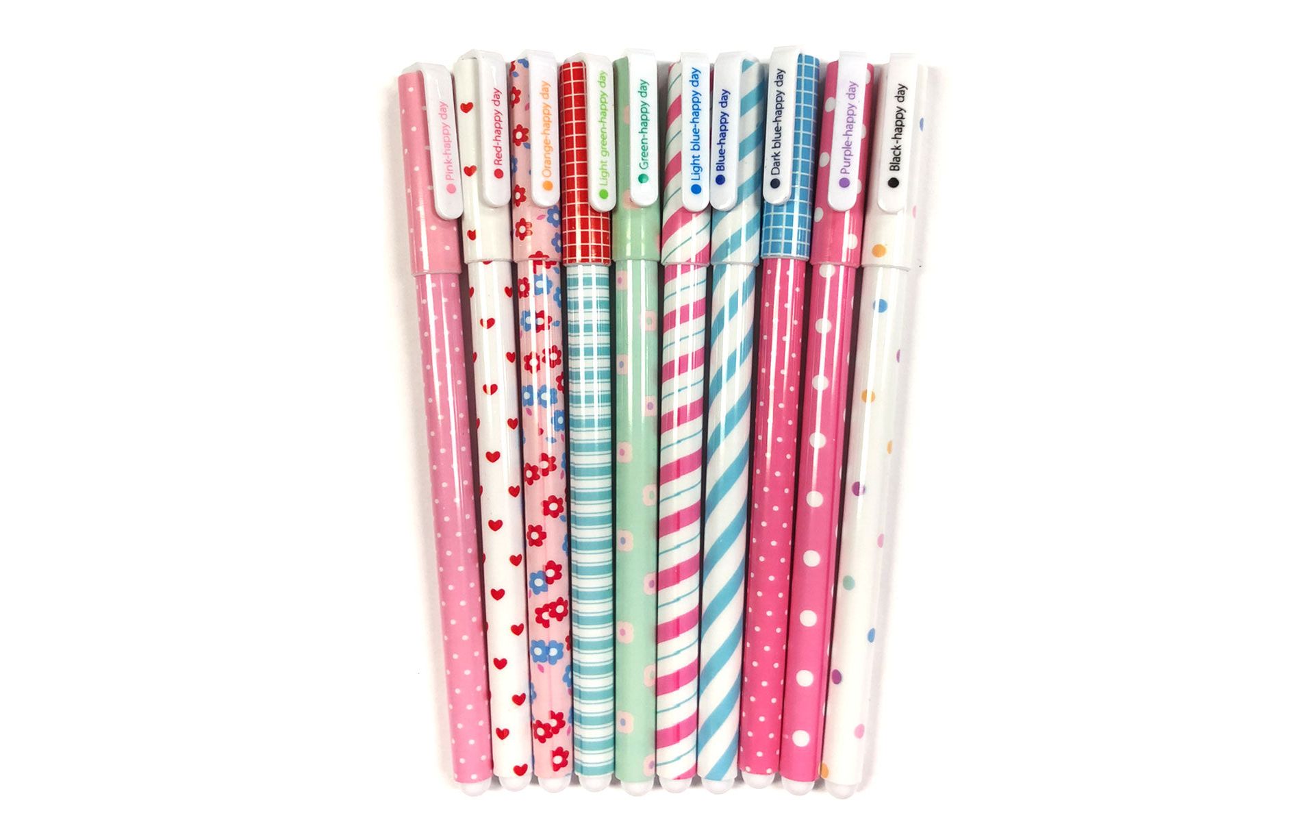 Wrapables Cute Novelty Gel Ink Pens, 0.5mm Fine Point (Set of 10) for School, Office, Stationery, Hearts & Stripes Multicolor Ink