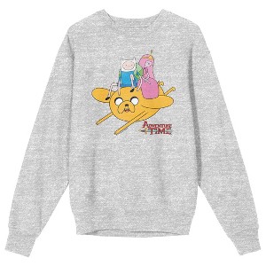 Adventure Time Finn & Princess Bubblegum Flying Jake Adult Athletic Heather Crew Neck Long Sleeve Sweatshirt - 1 of 2