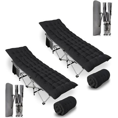 Zone tech Outdoor Camping Travel Cot and Cot Pad - High Quality Foldable and Portable Adult & Kids Travel Cot w/Large Pocket and Cushion Black