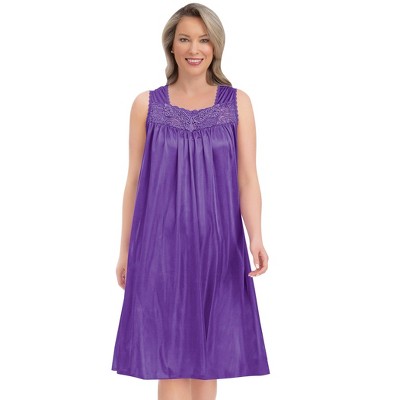 Collections Etc Beautiful Lace Trim Silky Tricot Sleeveless Nightgown