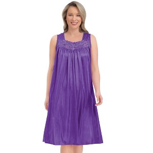 Collections Etc Beautiful Lace Trim Silky Tricot Sleeveless Nightgown - 1 of 4