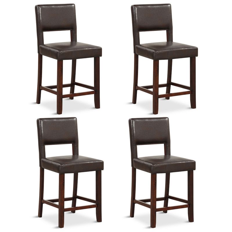 Tangkula 4-Piece Linen Fabric/PVC Leather Counter Height Bar Stool Set w/ Back & Rubber Wood Legs, 1 of 10