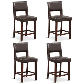 Tangkula 4-Piece Linen Fabric/PVC Leather Counter Height Bar Stool Set w/ Back & Rubber Wood Legs