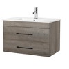 Chery Life 31.5'' W Gray Wood Grain Wall-Mounted Bathroom Vanity with 2 Drawers, Soft-Close System,White Ceramic Sink, Black Aluminum Frame Mirror - 2 of 4