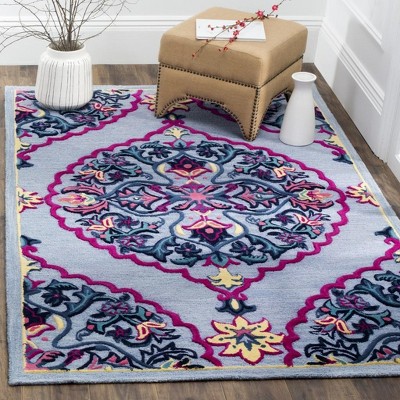 Handmade Blue/Multi Wool Tufted Square Area Rug 5' x 8'