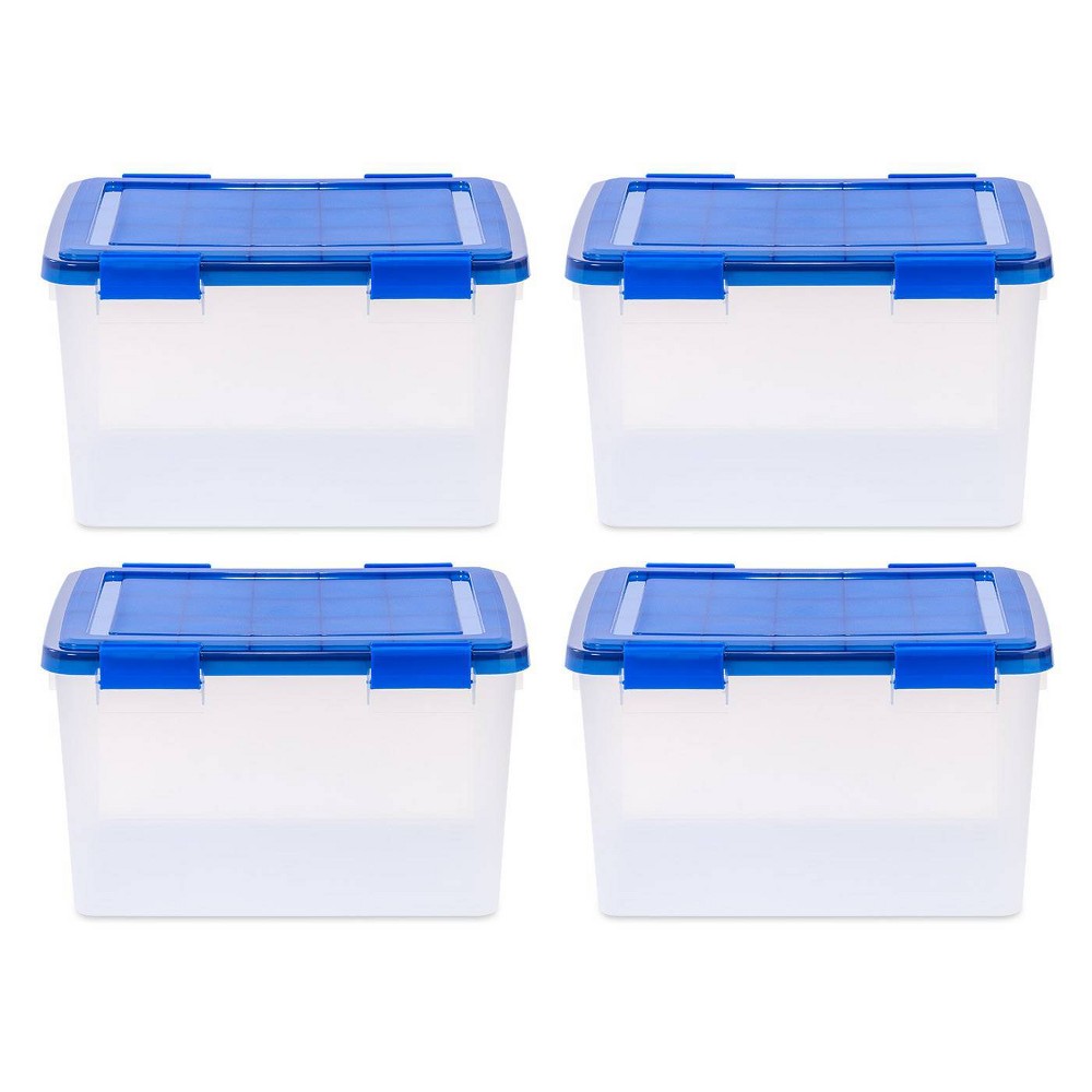 IRIS 46qt 4pk Weather Tight Storage Box Clear with Blue Lid and Buckle
