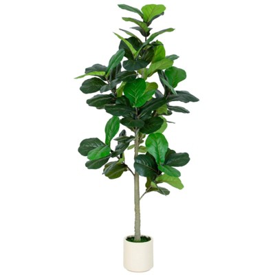 6FT Fiddle Leaf Fig Artificial Tree with White Planter Pot,Faux Floor Plant, Indoor and Outdoor Fake Plants for Home Office Decor