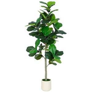 6FT Fiddle Leaf Fig Artificial Tree with White Planter Pot, Faux Floor Plant, Indoor and Outdoor Fake Plants for Home Office Decor. - 1 of 4