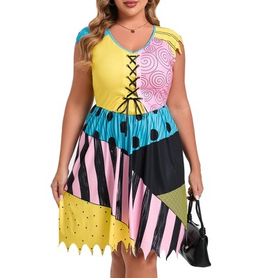 KOJOOIN Women's Plus Size Sally Costumes ¨C Tim Burton's The Nightmare Before Christmas ¨CHalloween Casual Sleeveless Dress