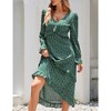Women's Casual Ruffle Long Sleeve V Neck Boho Floral Print Midi Dress Flowy Chiffon A Line Long Dress - 4 of 4