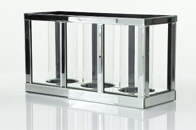Elegant Mirrored Glass 3-Pillar Candle Lantern in Silver - 18"x10"
