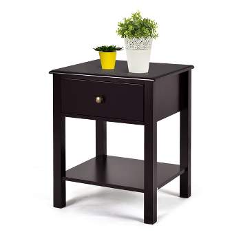 Tangkula End Table Nightstand w/Drawer & Shelf Bedroom Living Room Furniture Black/Brown/White