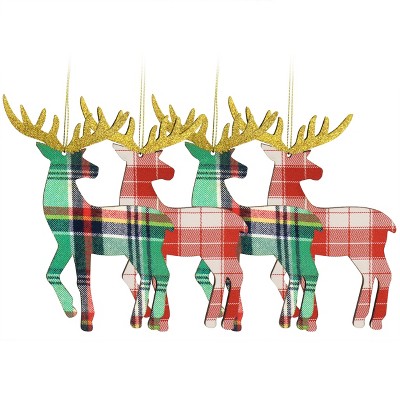 Gibson Holiday Reindeer Ornament 4 Piece Set in Red and Green