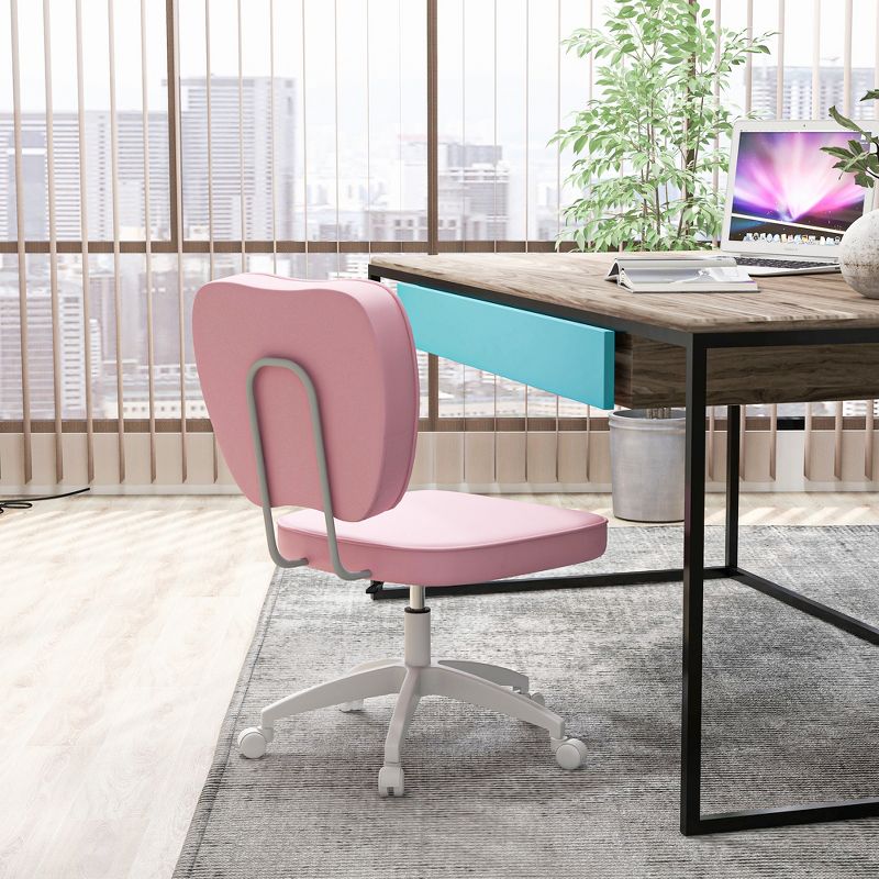 Vinsetto Faux Leather Office Chair with Adjustable Height, Wheels, Armless Comfy Computer Chair, Pink, 2 of 7