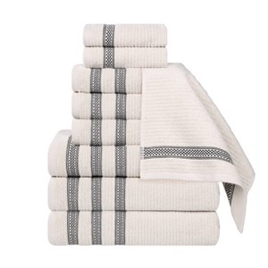Zero Twist Cotton Ribbed Modern Geometric Border Assorted 9 Piece Bathroom Towel Set by Blue Nile Mills - 1 of 4