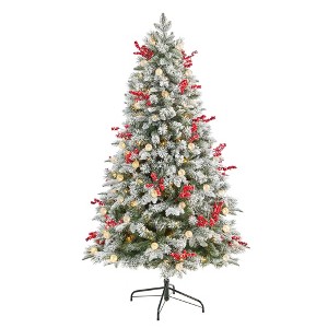 Nearly Natural 6' Snow Tipped Norwegian Fir Prelit LED Globe Lights Artificial Christmas Tree - 1 of 1