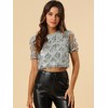 Allegra K Women's Christmas Sequin Shiny Glitter Crop Sheer Short Sleeves Tassel T-Shirt - 3 of 4