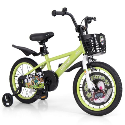 Infans Rabbit Pilot Sporty Kids Bike, 16 Inch Child Bike for 4-7 Years Old with Adjustable Height, Training Wheels, Handbrake & Coaster Brake, Green