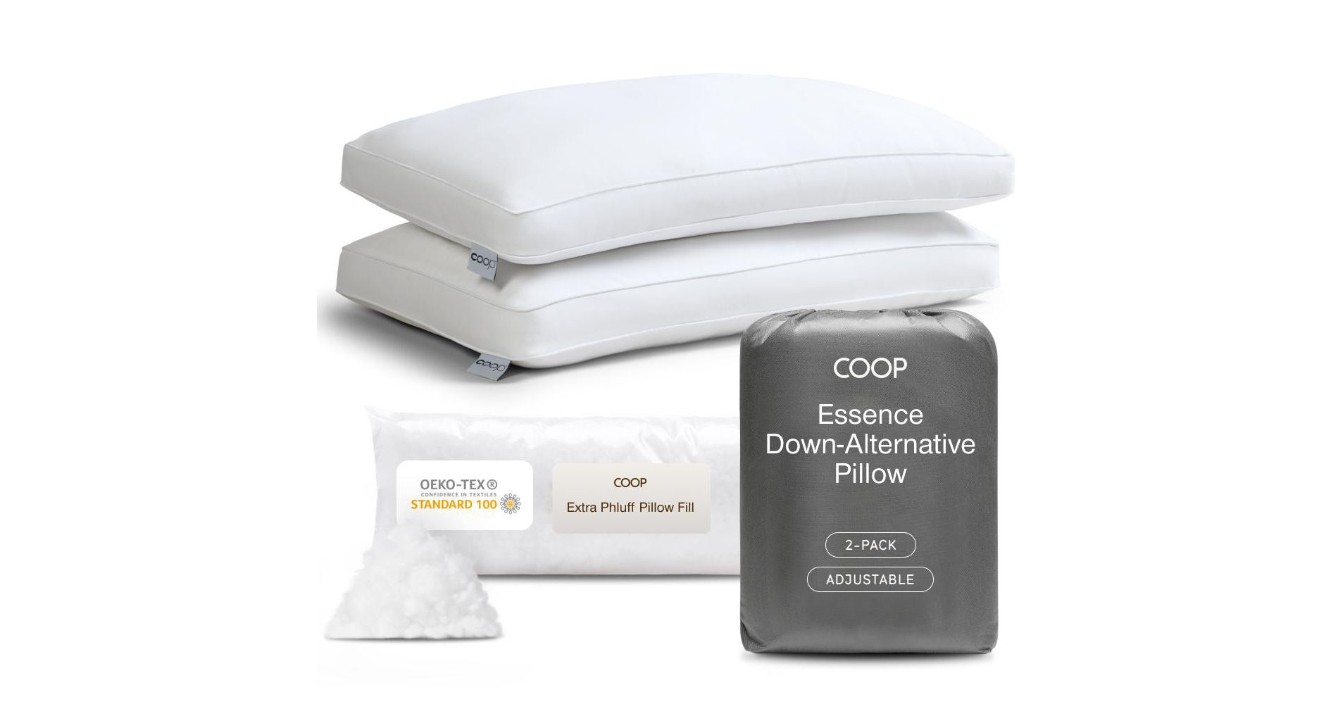 Coop Home Goods Essence Down Alternative Adjustable Pillow, Set of 2 - Luxury Hotel Pillows for Back, Stomach or Side Sleepers