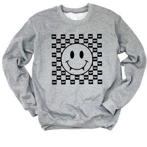 Simply Sage Market Women's Graphic Sweatshirt Halloween Bat Smiley Face - 1 of 2