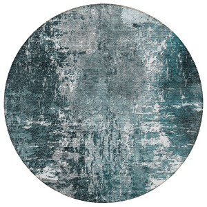 Teal Blue Gray And Charcoal Abstract Washable Indoor Outdoor Area Rug - 1 of 4