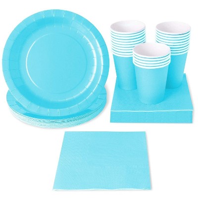 Juvale Turquoise Party Supplies (Serves 24 Guests) Disposable Dinnerware Set Includes Paper Plates, Cups and Napkins