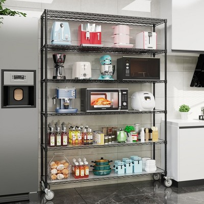 6 Tier Wire Shelf Shelving Unit 6000LBS Height Adjustable Metal Garage Storage Shelves With 4 Inch Wheels Leveling Feet Heavy Duty