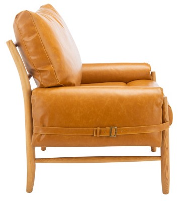 Oslo 32" Caramel Faux Leather & Natural Wood Mid-Century Accent Chair