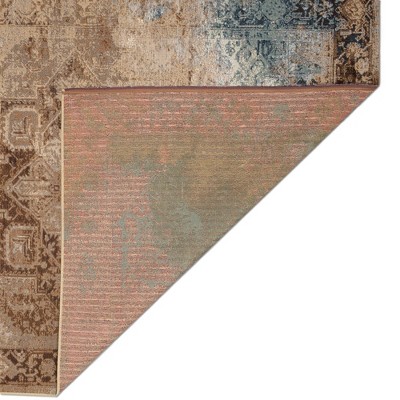 Blue Rectangular Synthetic Medallion Area Rug 6'6" x 9'4"