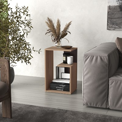 Vynxaria Modern 3-Tier Shelf Side Table, Wengue - Black, 25" H x 15.7" W x 18" D