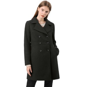 Allegra K Women's Notched Lapel Double Breasted Long Trench Coat - 1 of 4