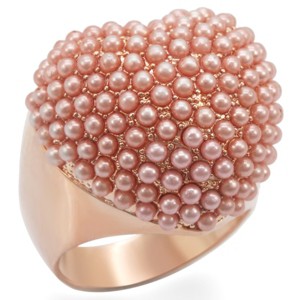 Slickblue Women's Rose Gold Brass Ring with Synthetic Rose Pearl - Heart Design, Single-Tone Finish, Size 5-10 - 1 of 4