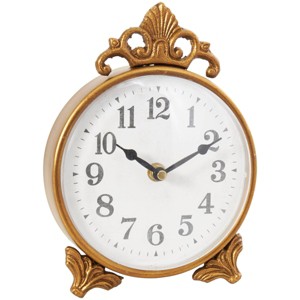 Olivia & May 9"x6" Metal Scroll Antique Style Clock Gold: Iron Farmhouse Decor, Analog Display, No Battery Included - 1 of 4