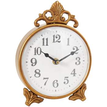 9"x6" Metal Scroll Antique Style Clock Gold - Olivia & May