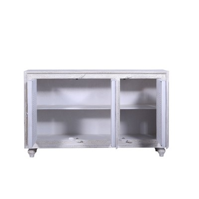 Patrin Distressed White Wooden Sideboard with Carved Doors