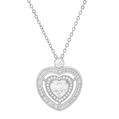 Steeltime Ladies brass simulated diamonds heart pendant. Color Options: White, Gold