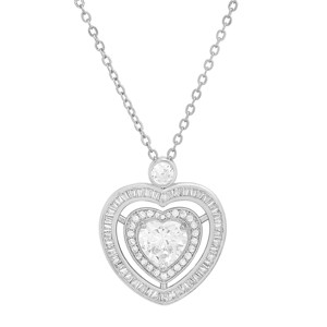 Steeltime Ladies brass simulated diamonds heart pendant. Color Options: White, Gold - 1 of 4