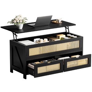 WOWLIVE Wood Lift Top Coffee Table with 2 Drawers for Living Room, Central Table with Hidden Compartments - 1 of 4