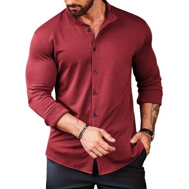 COOFANDY Mens's Long Sleeve Button Up Shirts Athletic Fitted Dress Shirts  Silm Fit Wine Red S : Target