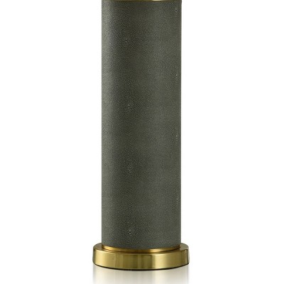 Graphite Shagreen Table Lamp with Polished Brass Accent and Off-White Shade