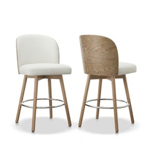Jennifer Taylor Home Tomlin Bentwood 26.5" Upholstered Swivel Set of 2 Counter Stools in Off White Boucle - 1 of 4